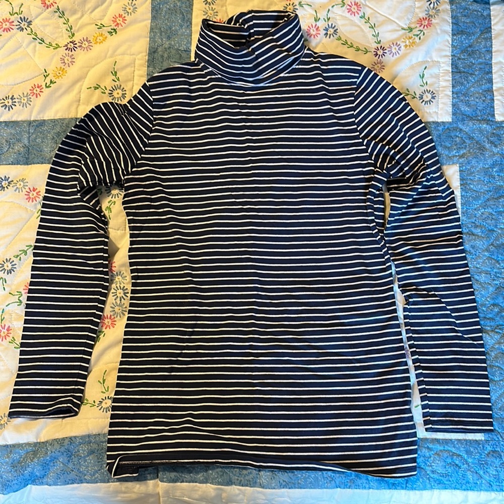 Duluth Trading turtleneck, navy and white stripe, size medium